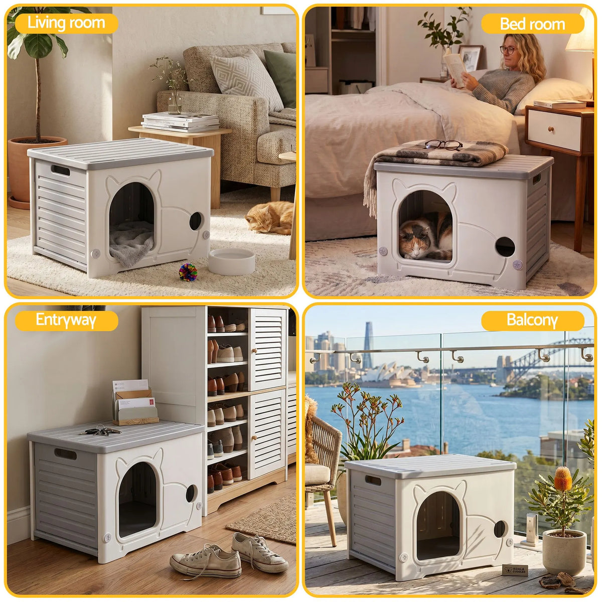 i.Pet Cat House Enclosed Shelter Plastic Nest Stackable Bench Box Outdoor Indoor Grey - Image 9