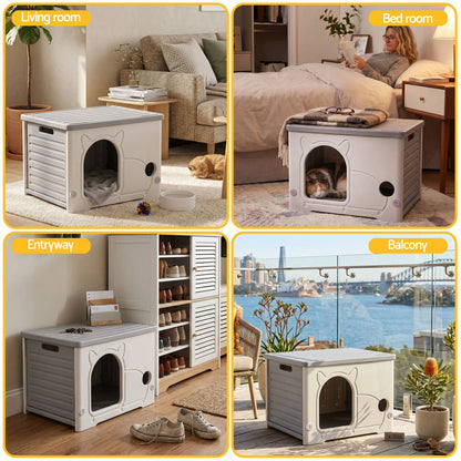 i.Pet Cat House Enclosed Shelter Plastic Nest Stackable Bench Box Outdoor Indoor Grey - Image 9