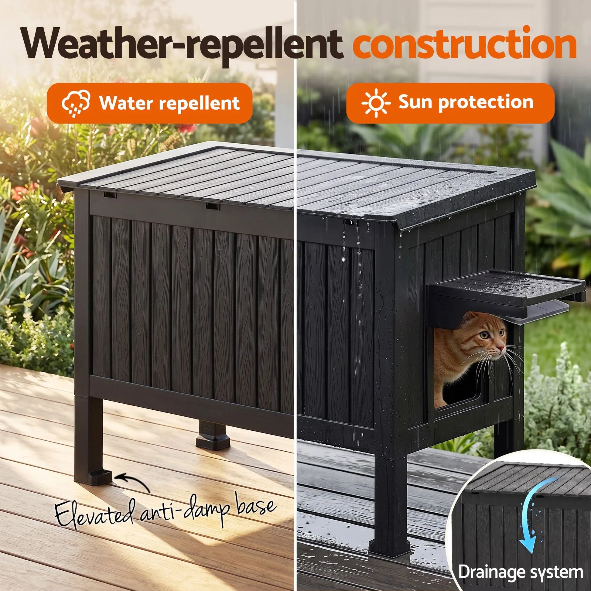 i.Pet Outdoor Cat House Pet Kennel Enclosure Cat Shelter Condo Rabbit Hutch Black - Image 5