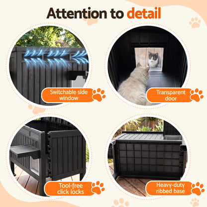 i.Pet Outdoor Cat House Pet Kennel Enclosure Cat Shelter Condo Rabbit Hutch Black - Image 7