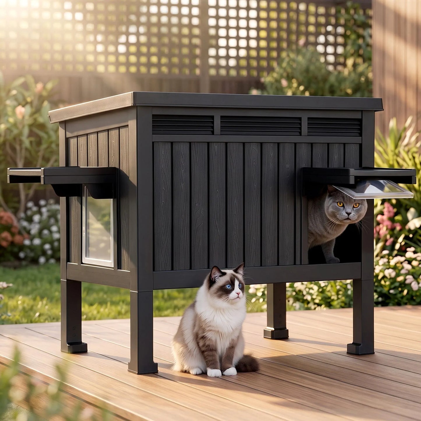 i.Pet Outdoor Cat House Pet Kennel Enclosure Cat Shelter Condo Rabbit Hutch Black - Image 8