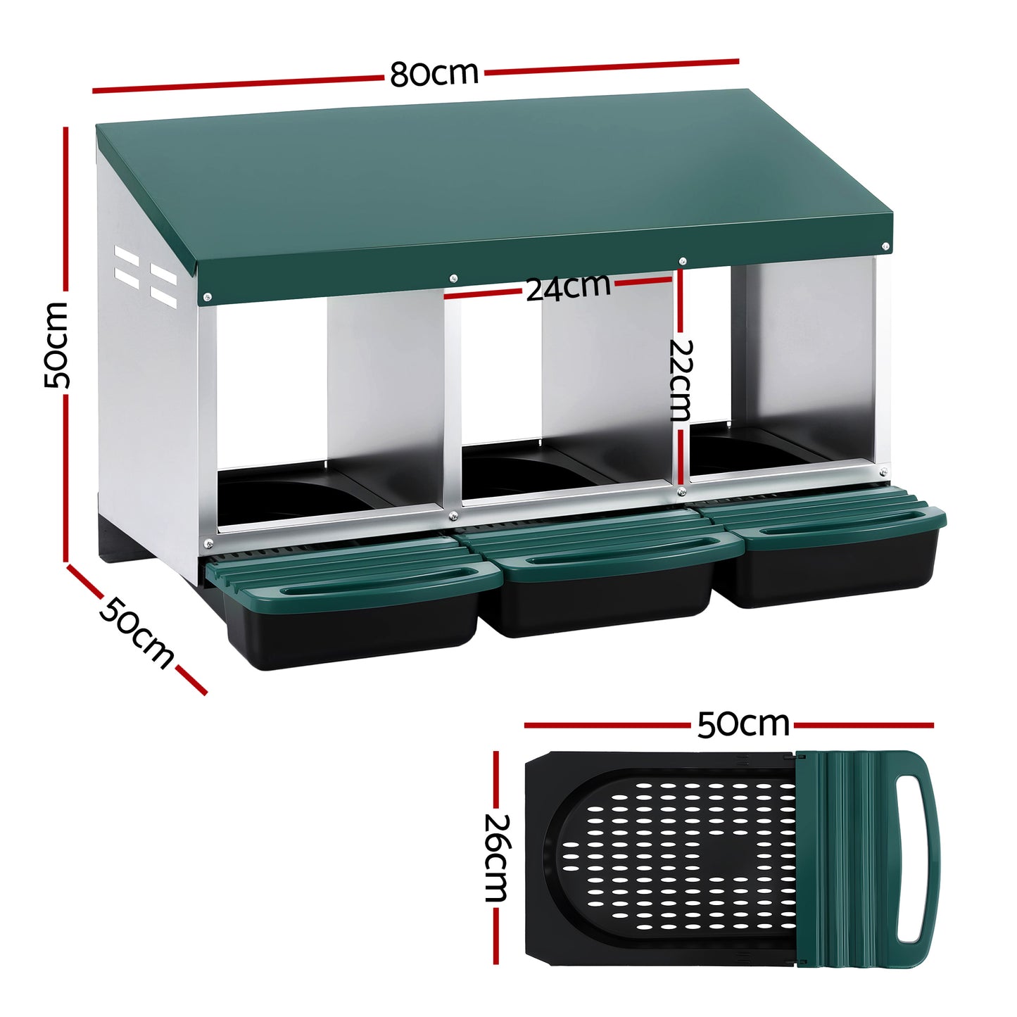 i.Pet Chicken Nesting Box Roll Away 3 Holes Metal Wall Mounted Nest Box Green - Image 2