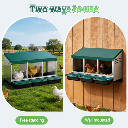 i.Pet Chicken Nesting Box Roll Away 3 Holes Metal Wall Mounted Nest Box Green - Image 4