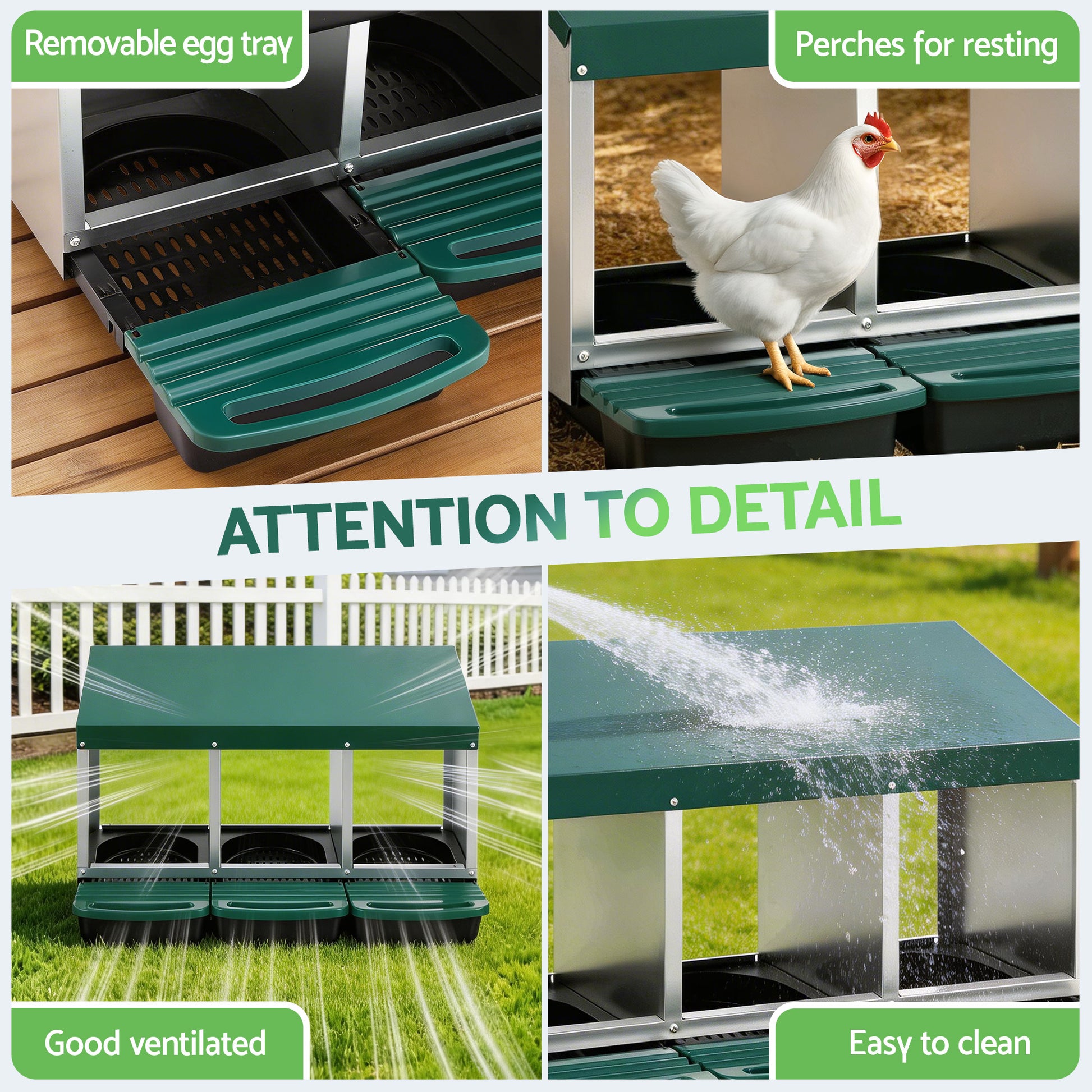 i.Pet Chicken Nesting Box Roll Away 3 Holes Metal Wall Mounted Nest Box Green - Image 7
