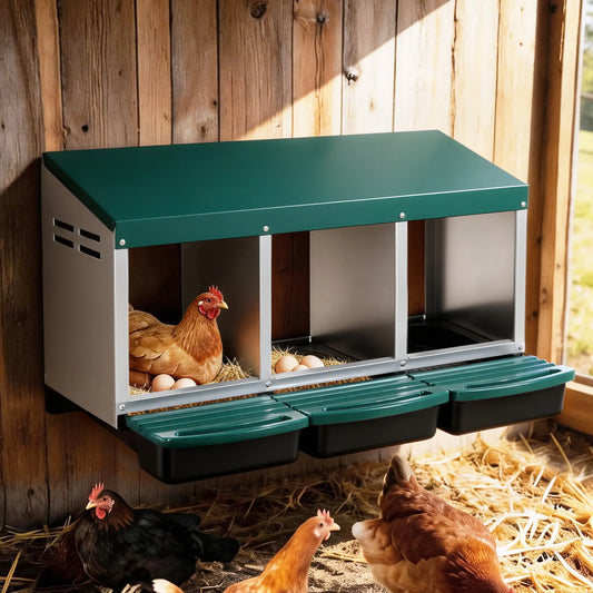 i.Pet Chicken Nesting Box Roll Away 3 Holes Metal Wall Mounted Nest Box Green - Image 8