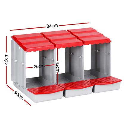 i.Pet Chicken Nesting Box 3 Hole Roll Away Poultry Hen Laying Egg Hutch Red - Image 2