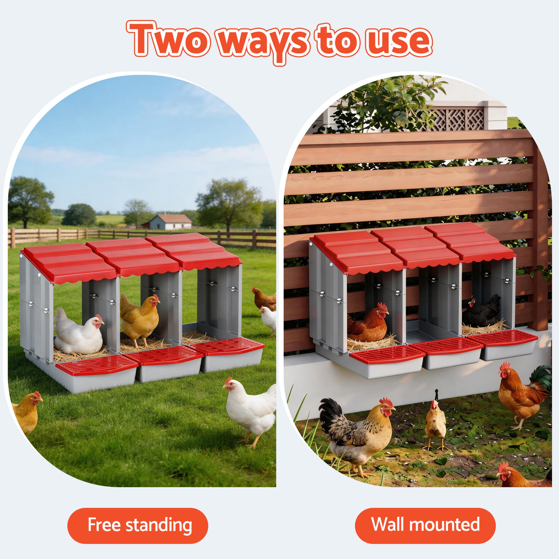 i.Pet Chicken Nesting Box 3 Hole Roll Away Poultry Hen Laying Egg Hutch Red - Image 4