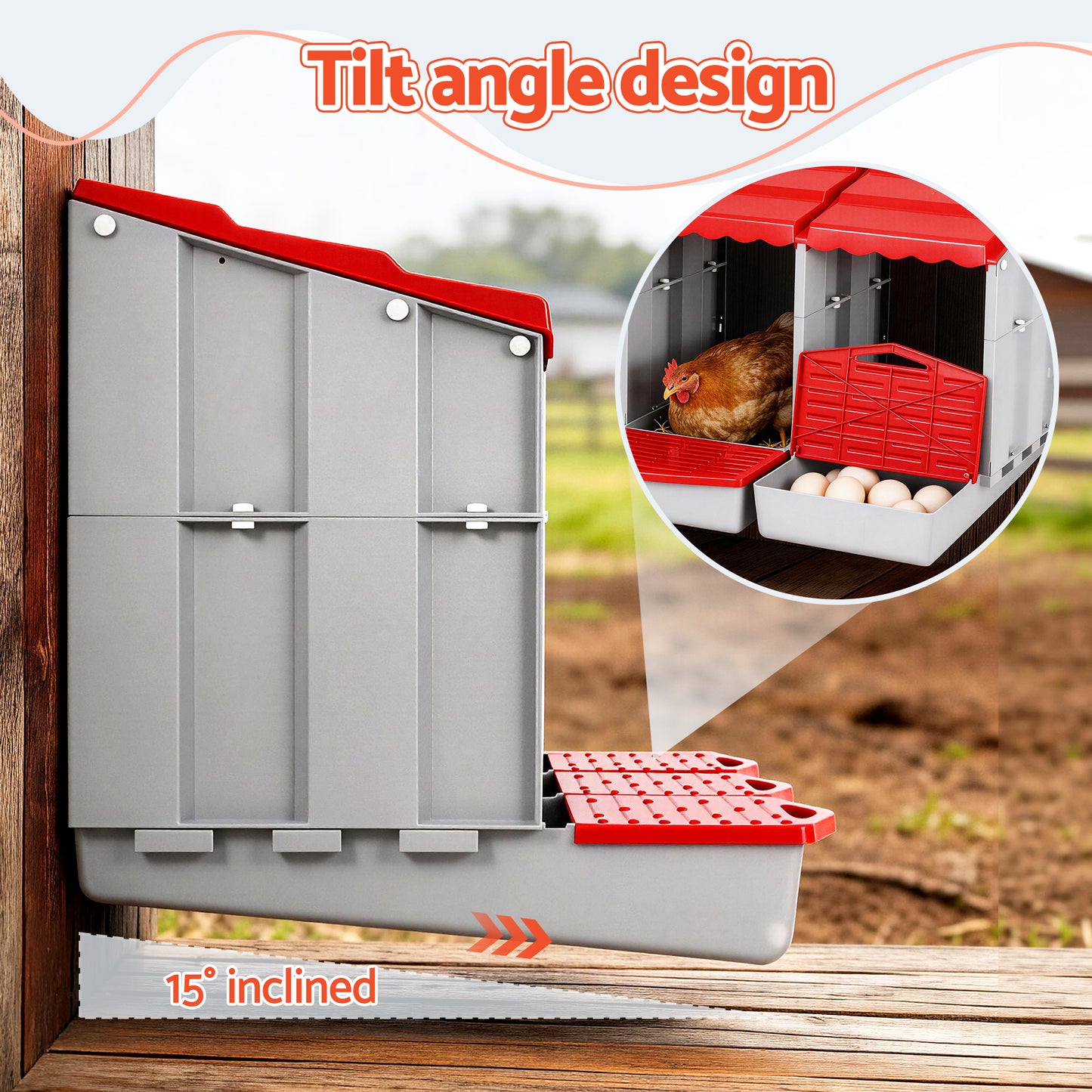 i.Pet Chicken Nesting Box 3 Hole Roll Away Poultry Hen Laying Egg Hutch Red - Image 5