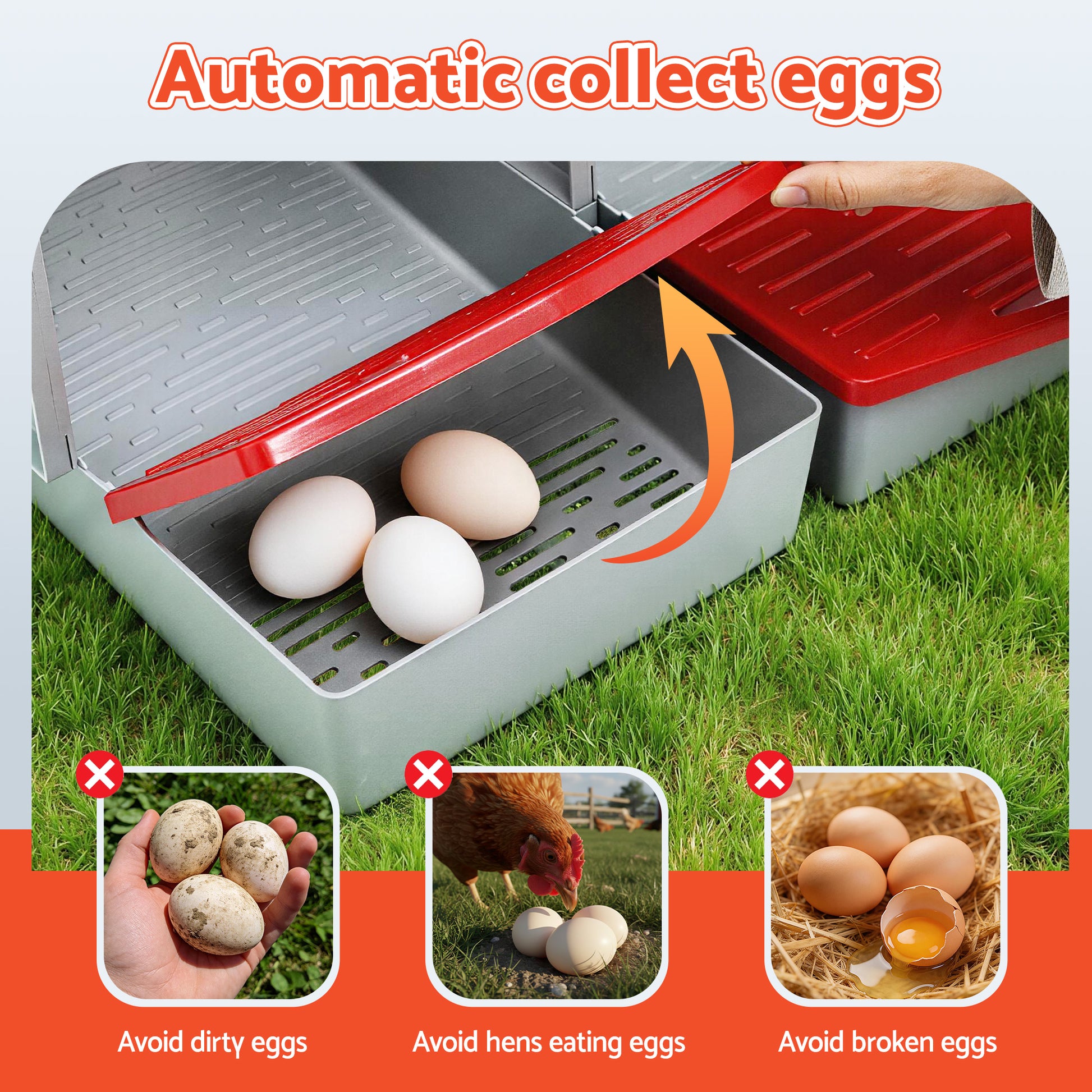 i.Pet Chicken Nesting Box 3 Hole Roll Away Poultry Hen Laying Egg Hutch Red - Image 6