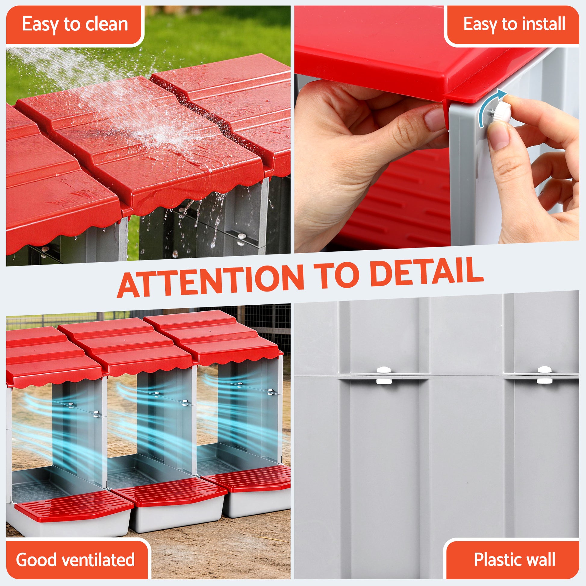 i.Pet Chicken Nesting Box 3 Hole Roll Away Poultry Hen Laying Egg Hutch Red - Image 7