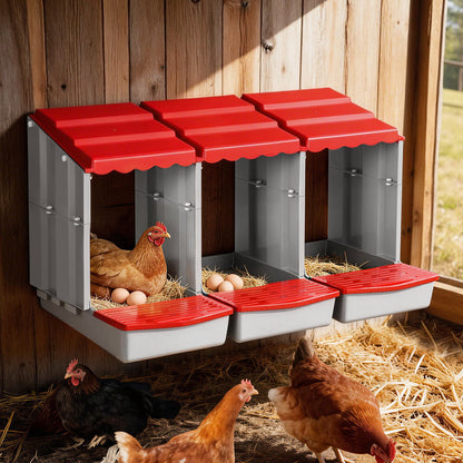 i.Pet Chicken Nesting Box 3 Hole Roll Away Poultry Hen Laying Egg Hutch Red - Image 8