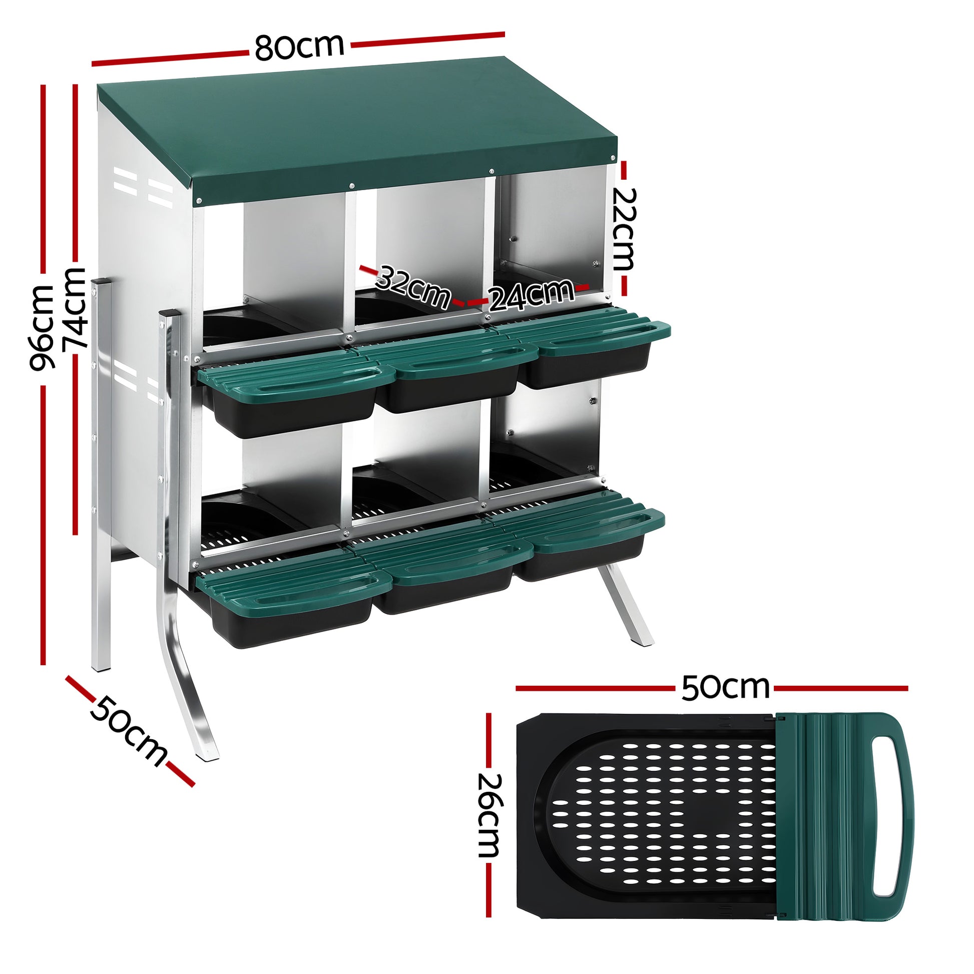 i.Pet Chicken Nesting Box Roll Away Metal Nesting Box Wall Mounted 6 Holes Green - Image 2