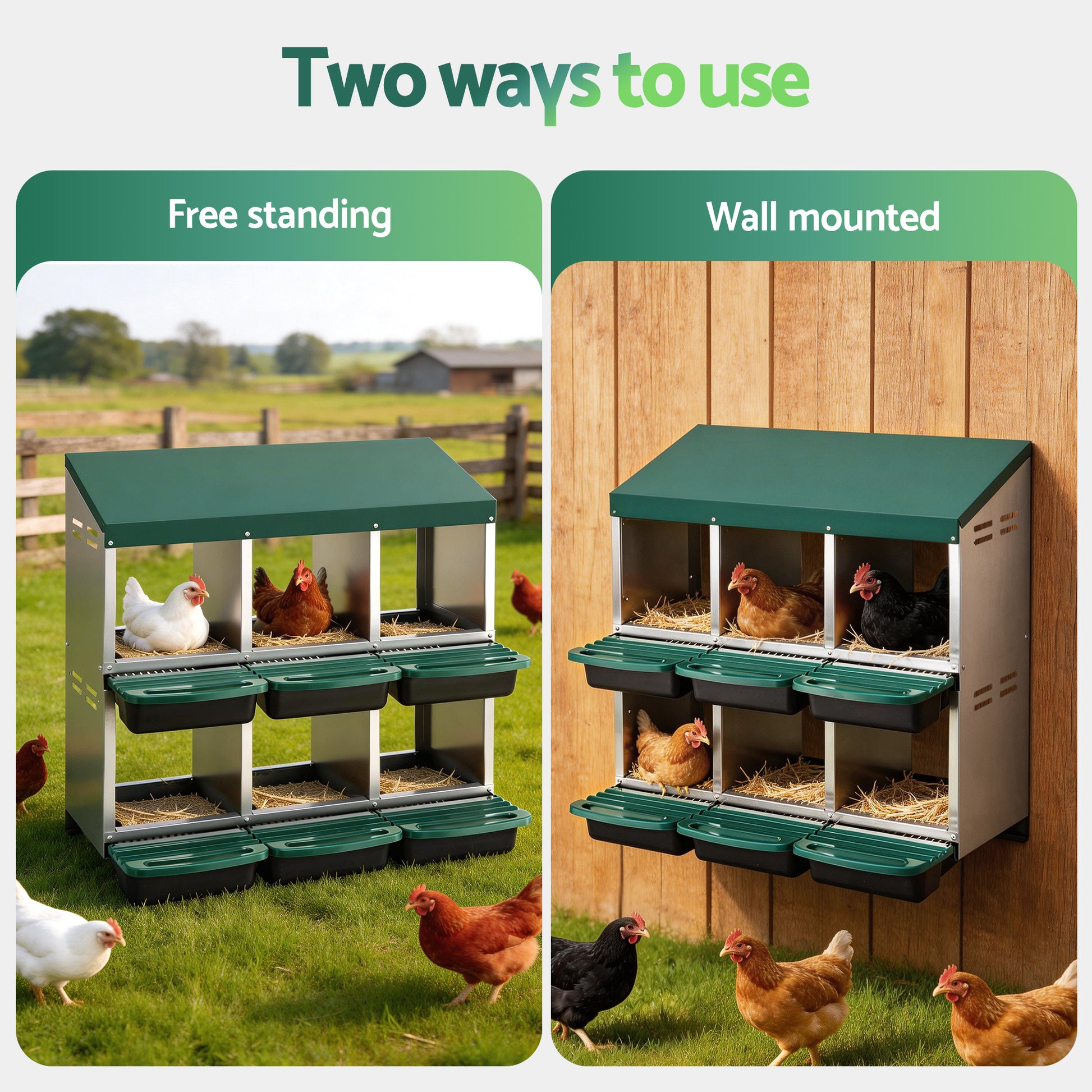 i.Pet Chicken Nesting Box Roll Away Metal Nesting Box Wall Mounted 6 Holes Green - Image 4