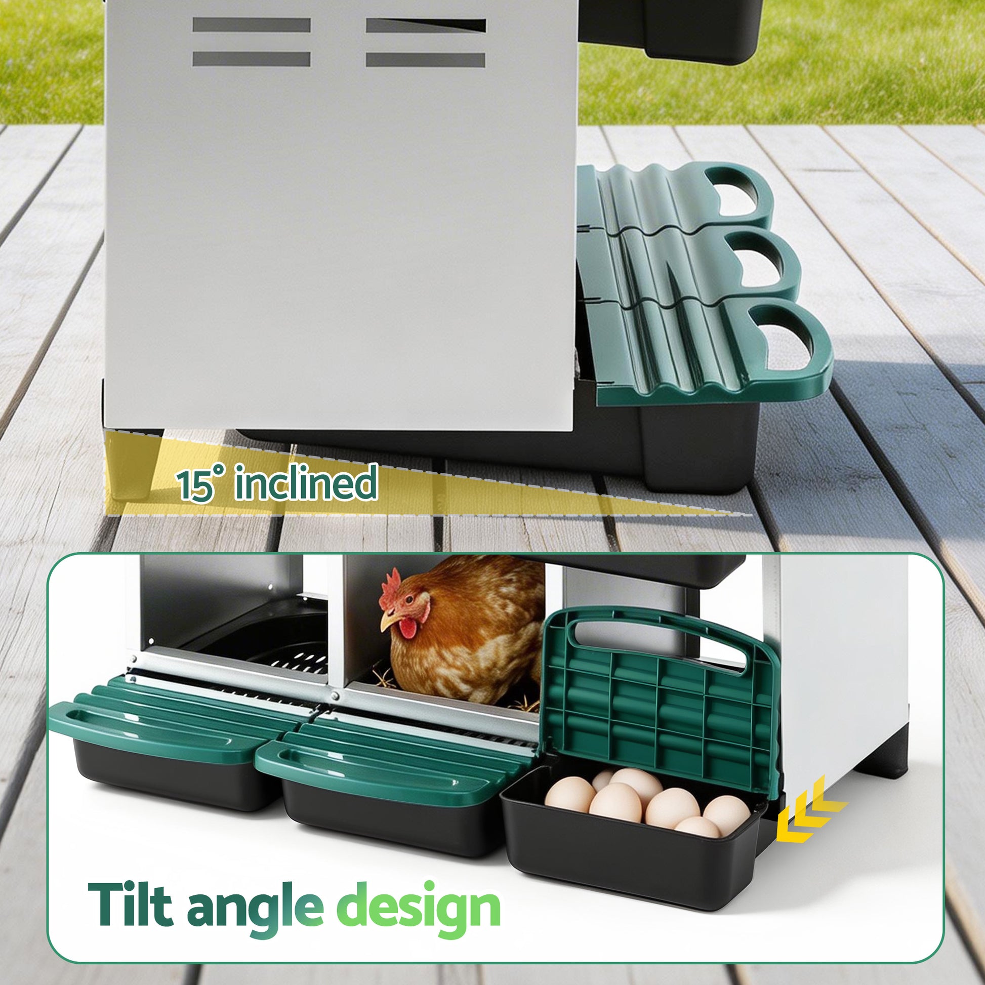 i.Pet Chicken Nesting Box Roll Away Metal Nesting Box Wall Mounted 6 Holes Green - Image 5
