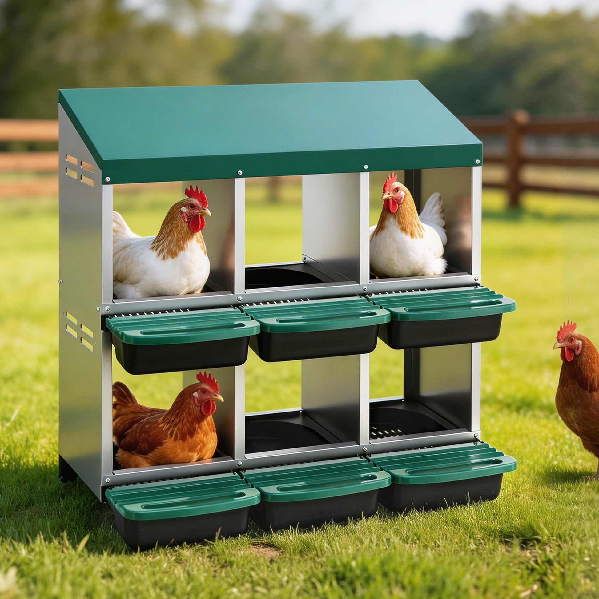 i.Pet Chicken Nesting Box Roll Away Metal Nesting Box Wall Mounted 6 Holes Green - Image 8