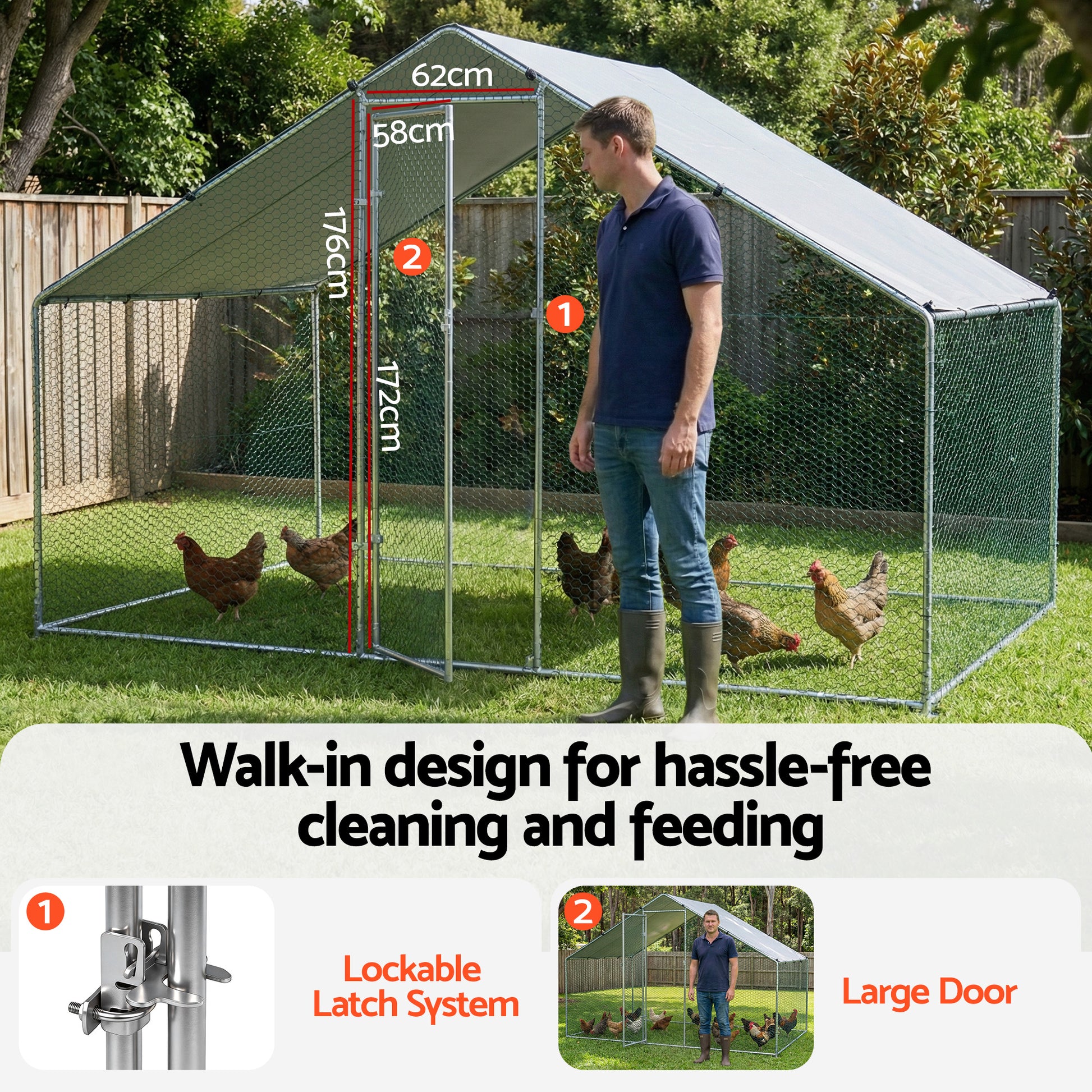 i.Pet Chicken Coop Rabbit Hutch Outdoor Run Walk in Hen Cage Ferret House 3x2x2m - Image 5