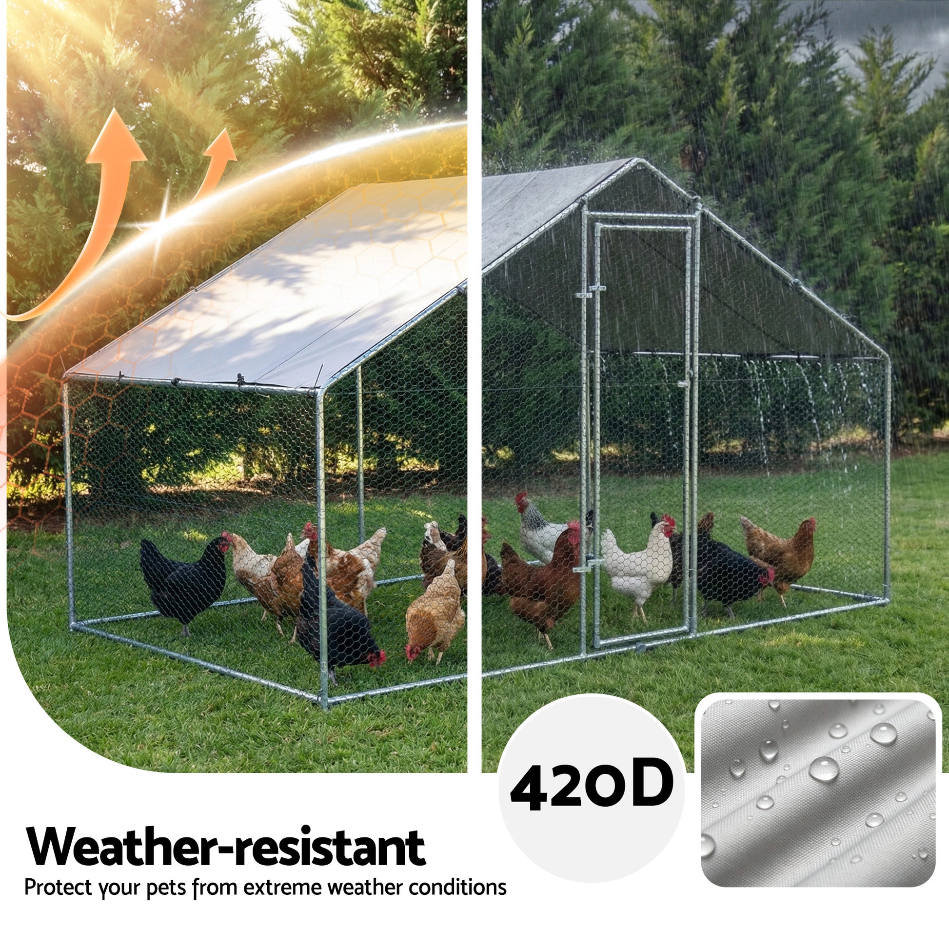 i.Pet Chicken Coop Rabbit Hutch Outdoor Run Walk in Hen Cage Ferret House 3x2x2m - Image 6