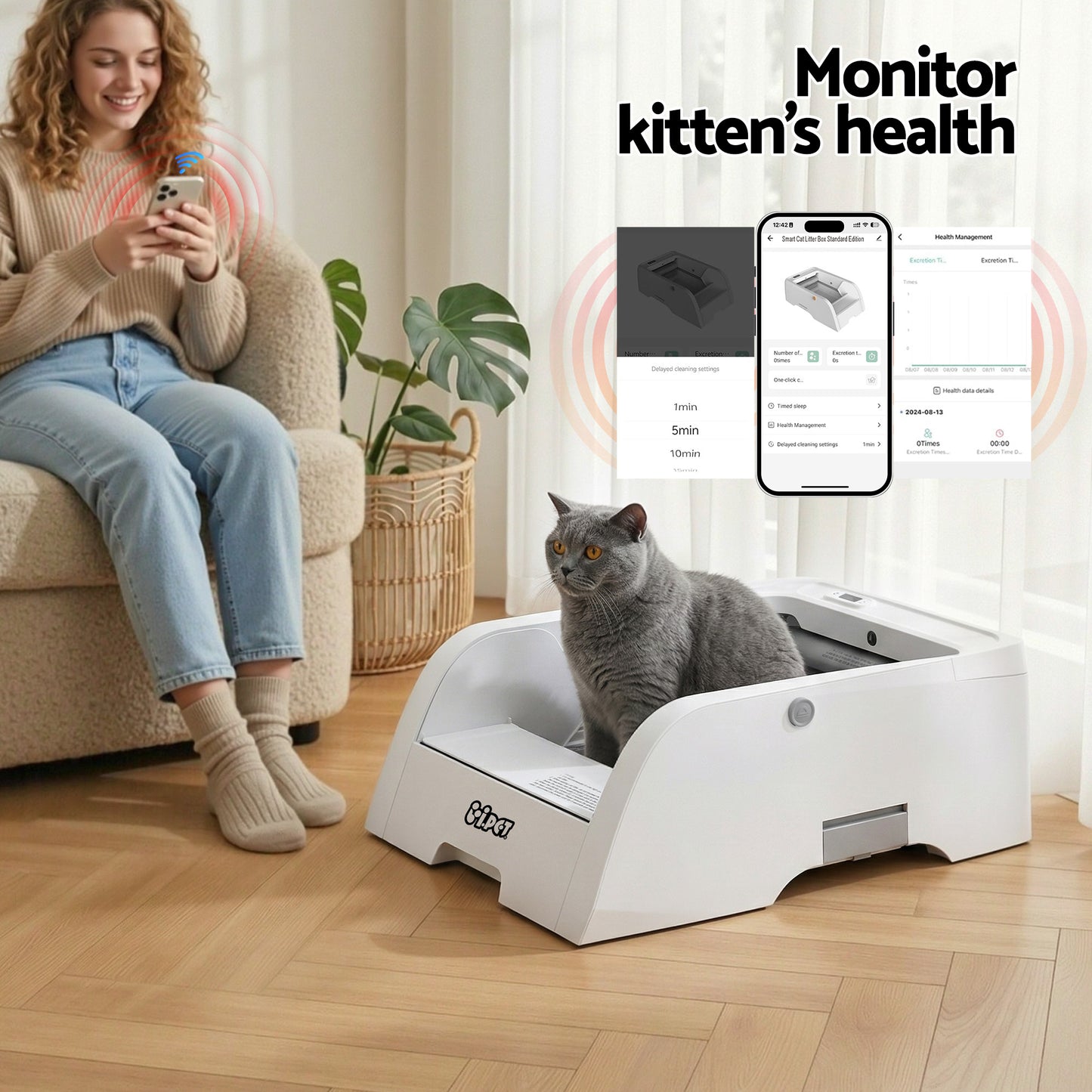 i.pet Automatic Cat Litter Box Self Cleaning Smart Pet Toilet App Control 5L White - Image 5
