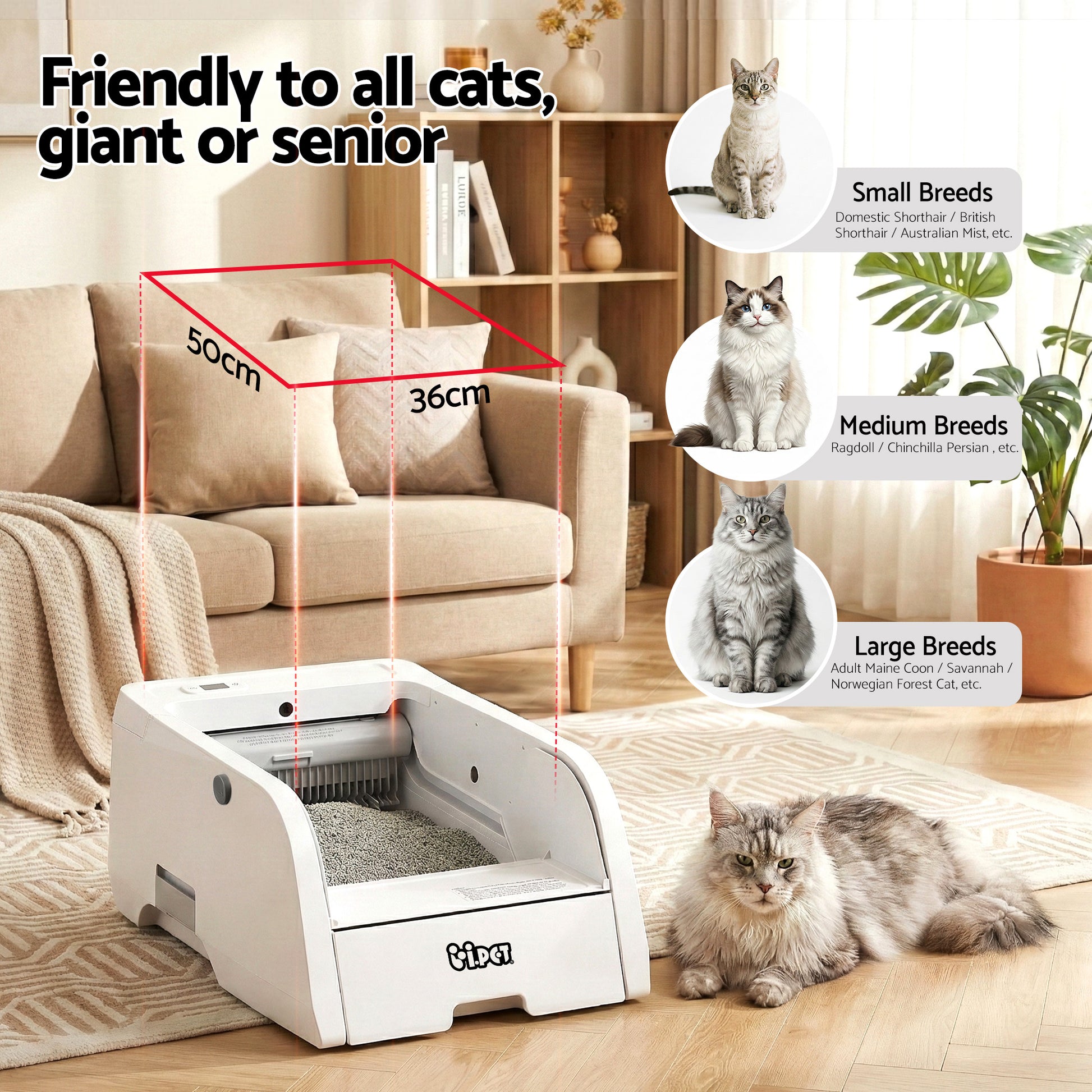 i.pet Automatic Cat Litter Box Self Cleaning Smart Pet Toilet App Control 5L White - Image 7