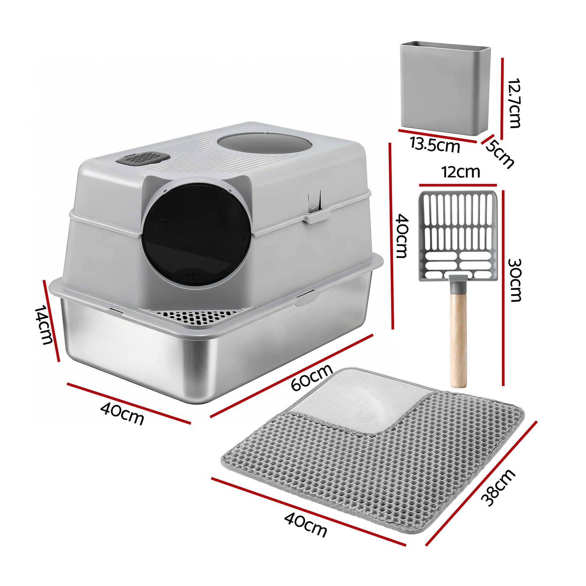 i.Pet Cat Litter Box Large Stainless Steel High Sided Pet Toilet Odour Control - Image 2