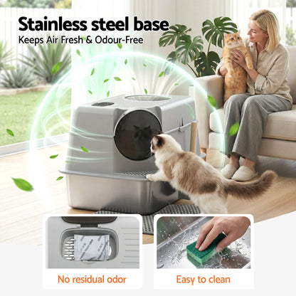 i.Pet Cat Litter Box Large Stainless Steel High Sided Pet Toilet Odour Control - Image 4