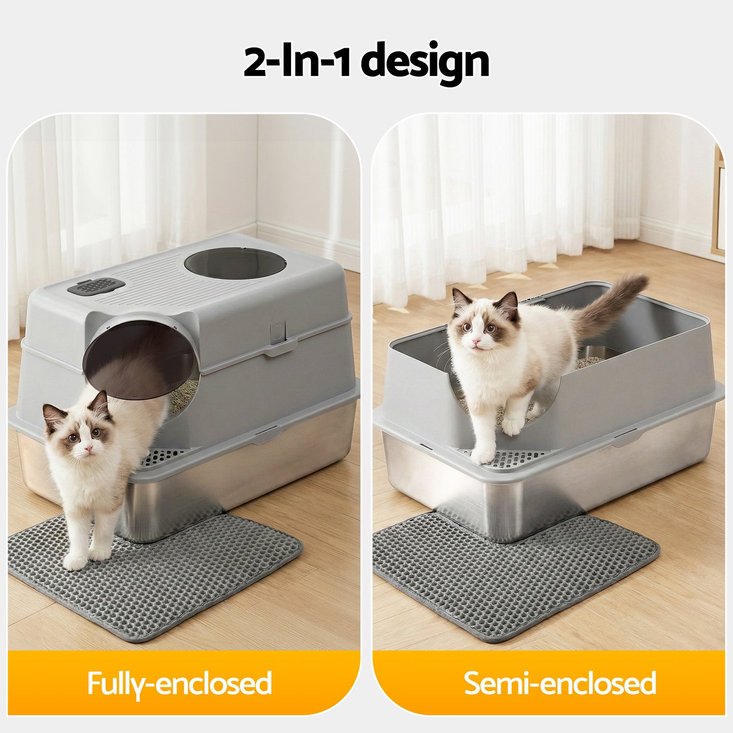 i.Pet Cat Litter Box Large Stainless Steel High Sided Pet Toilet Odour Control - Image 7