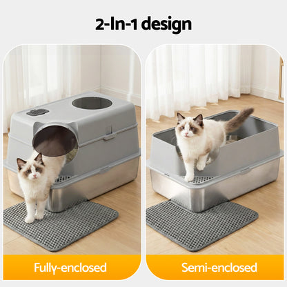 i.Pet Cat Litter Box Large Stainless Steel High Sided Pet Toilet Odour Control - Image 7