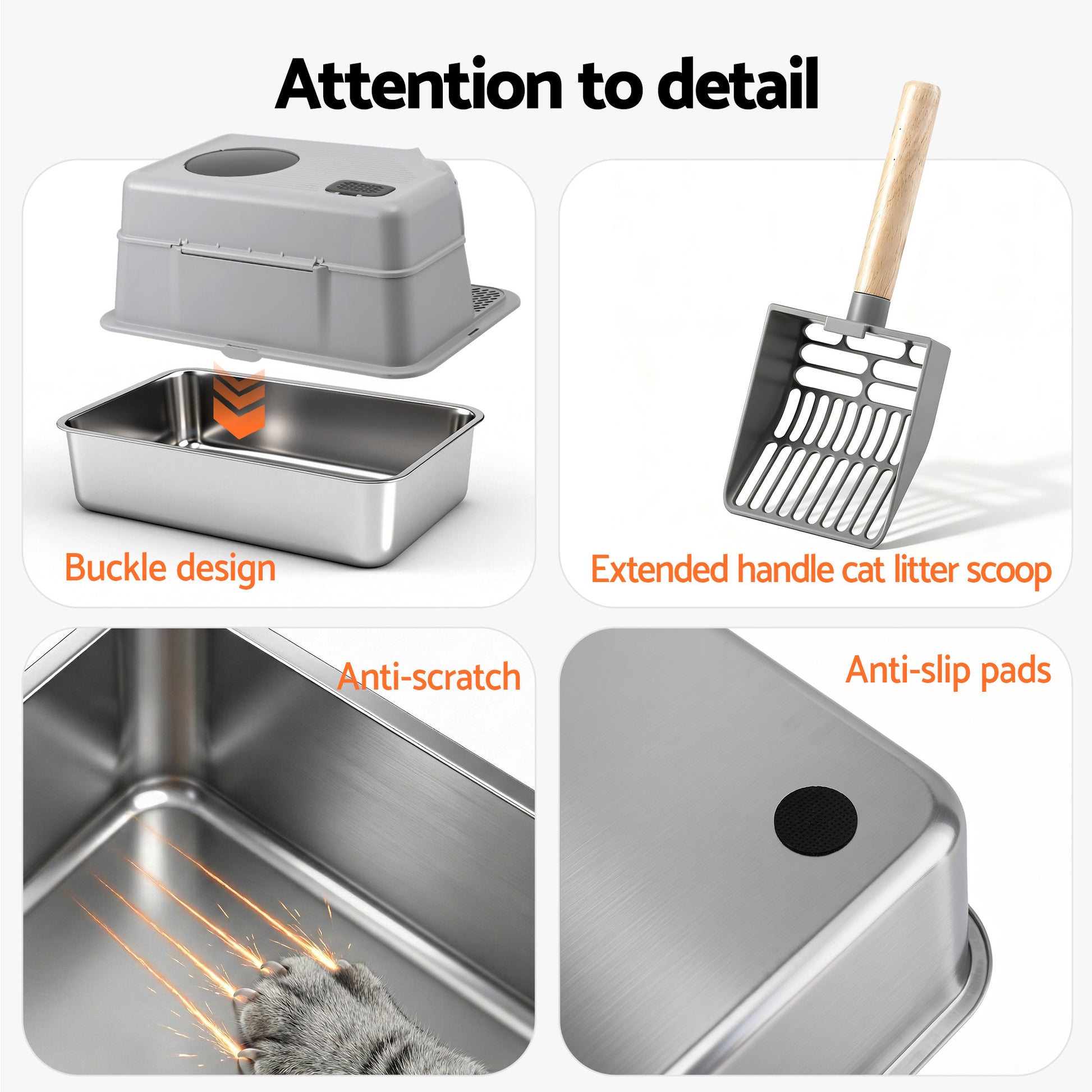 i.Pet Cat Litter Box Large Stainless Steel High Sided Pet Toilet Odour Control - Image 9