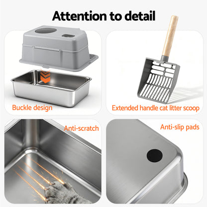 i.Pet Cat Litter Box Large Stainless Steel High Sided Pet Toilet Odour Control - Image 9