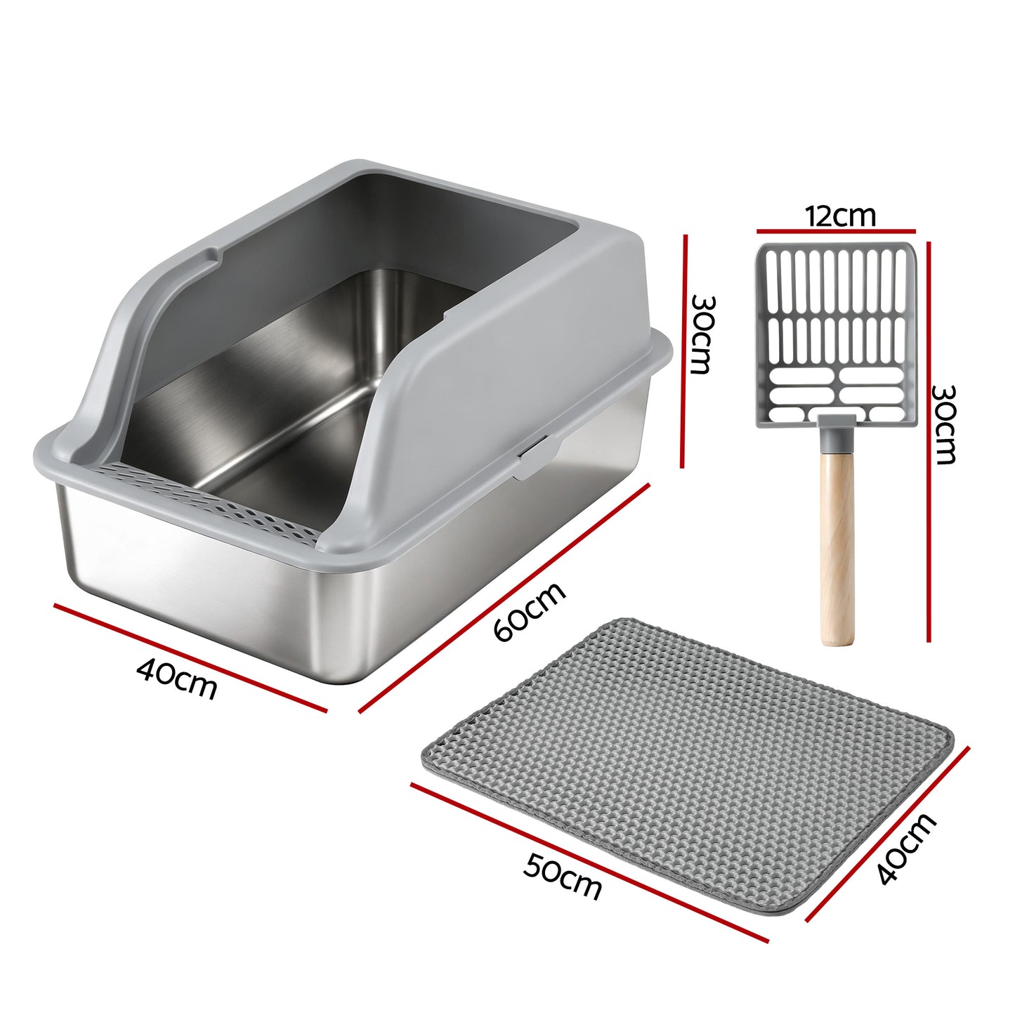i.Pet Cat Litter Box Stainless Steel Large Semi-Enclosed Pet Kitty Toilet Grey - Image 2