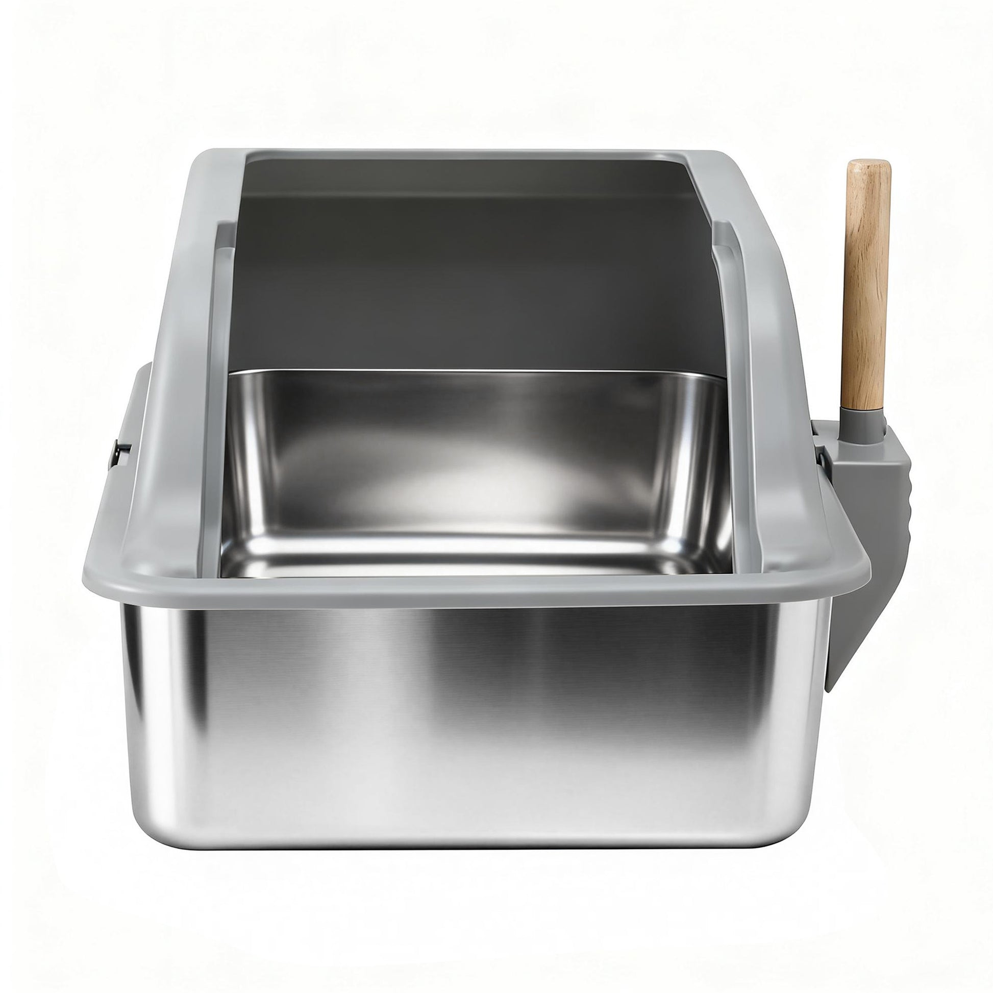 i.Pet Cat Litter Box Stainless Steel Large Semi-Enclosed Pet Kitty Toilet Grey - Image 3