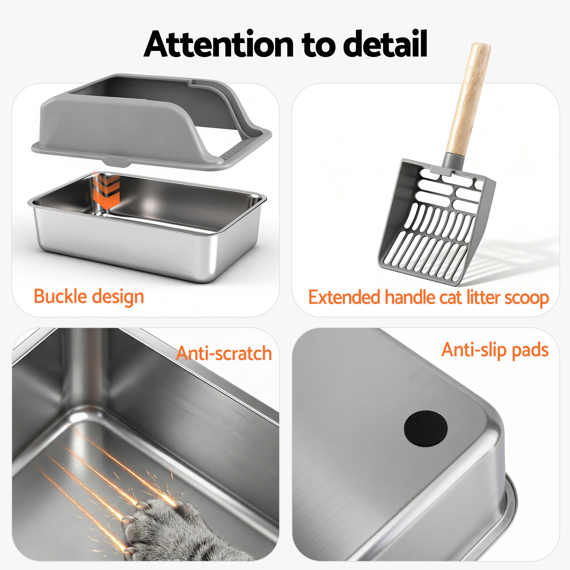 i.Pet Cat Litter Box Stainless Steel Large Semi-Enclosed Pet Kitty Toilet Grey - Image 7