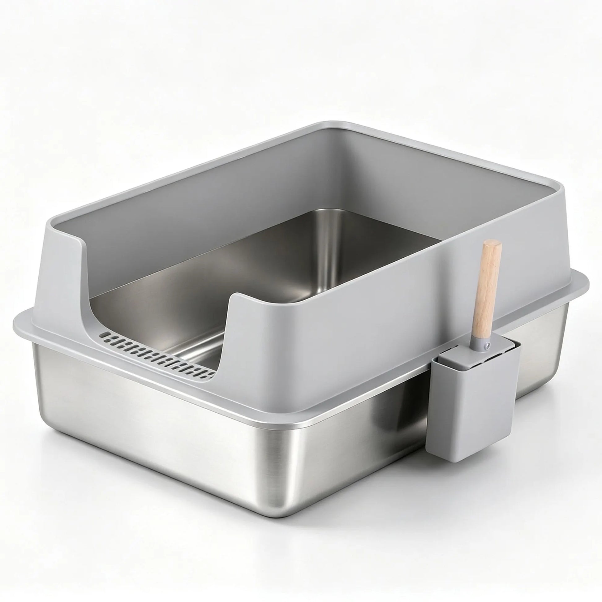 i.Pet XXL Cat Litter Box Stainless Steel Jumbo Semi-Enclosed Pet Kitty Toilet Grey - Image 2