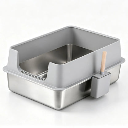 i.Pet XXL Cat Litter Box Stainless Steel Jumbo Semi-Enclosed Pet Kitty Toilet Grey - Image 2
