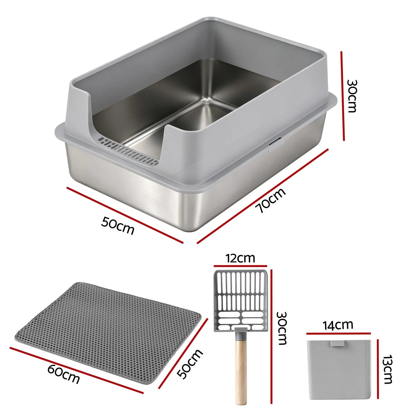 i.Pet XXL Cat Litter Box Stainless Steel Jumbo Semi-Enclosed Pet Kitty Toilet Grey - Image 3