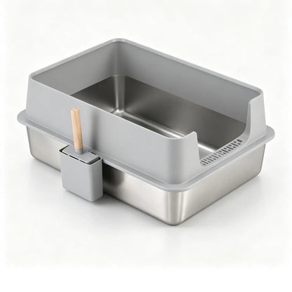 i.Pet XXL Cat Litter Box Stainless Steel Jumbo Semi-Enclosed Pet Kitty Toilet Grey - Image 4