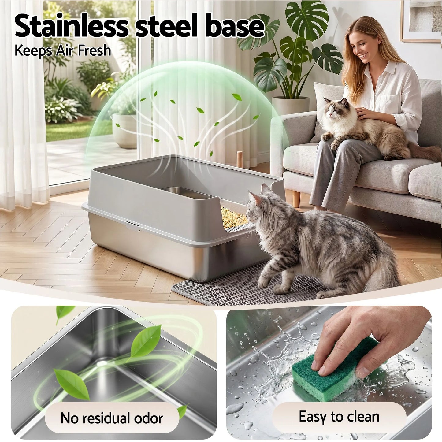 i.Pet XXL Cat Litter Box Stainless Steel Jumbo Semi-Enclosed Pet Kitty Toilet Grey - Image 5