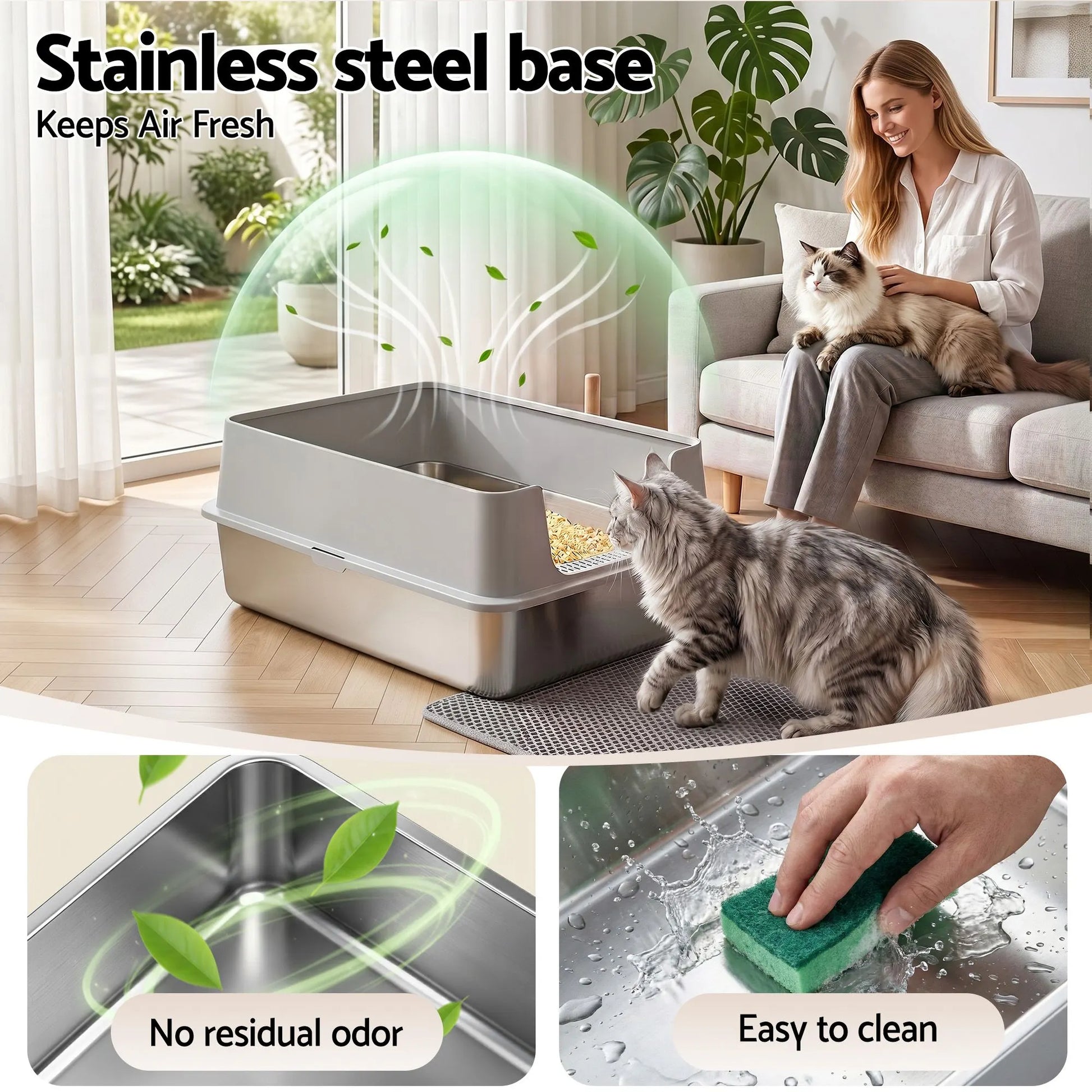 i.Pet XXL Cat Litter Box Stainless Steel Jumbo Semi-Enclosed Pet Kitty Toilet Grey - Image 5