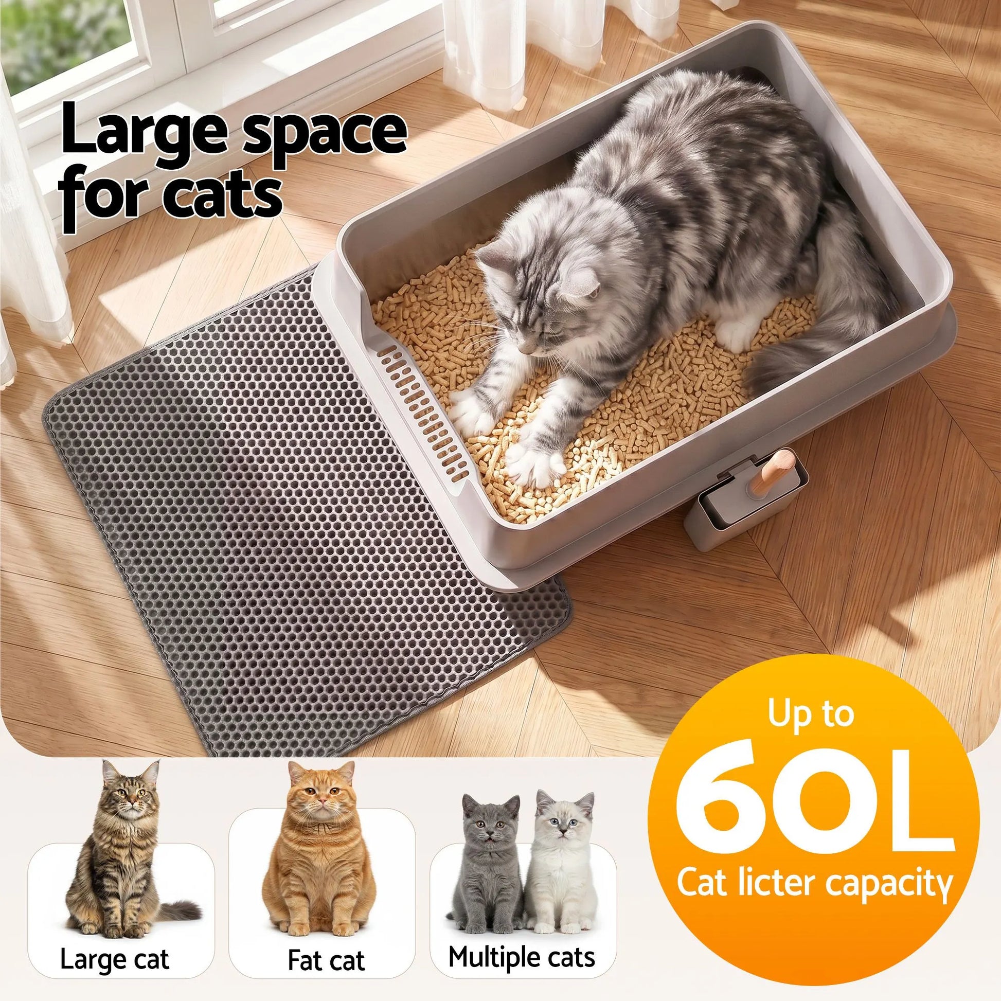 i.Pet XXL Cat Litter Box Stainless Steel Jumbo Semi-Enclosed Pet Kitty Toilet Grey - Image 7