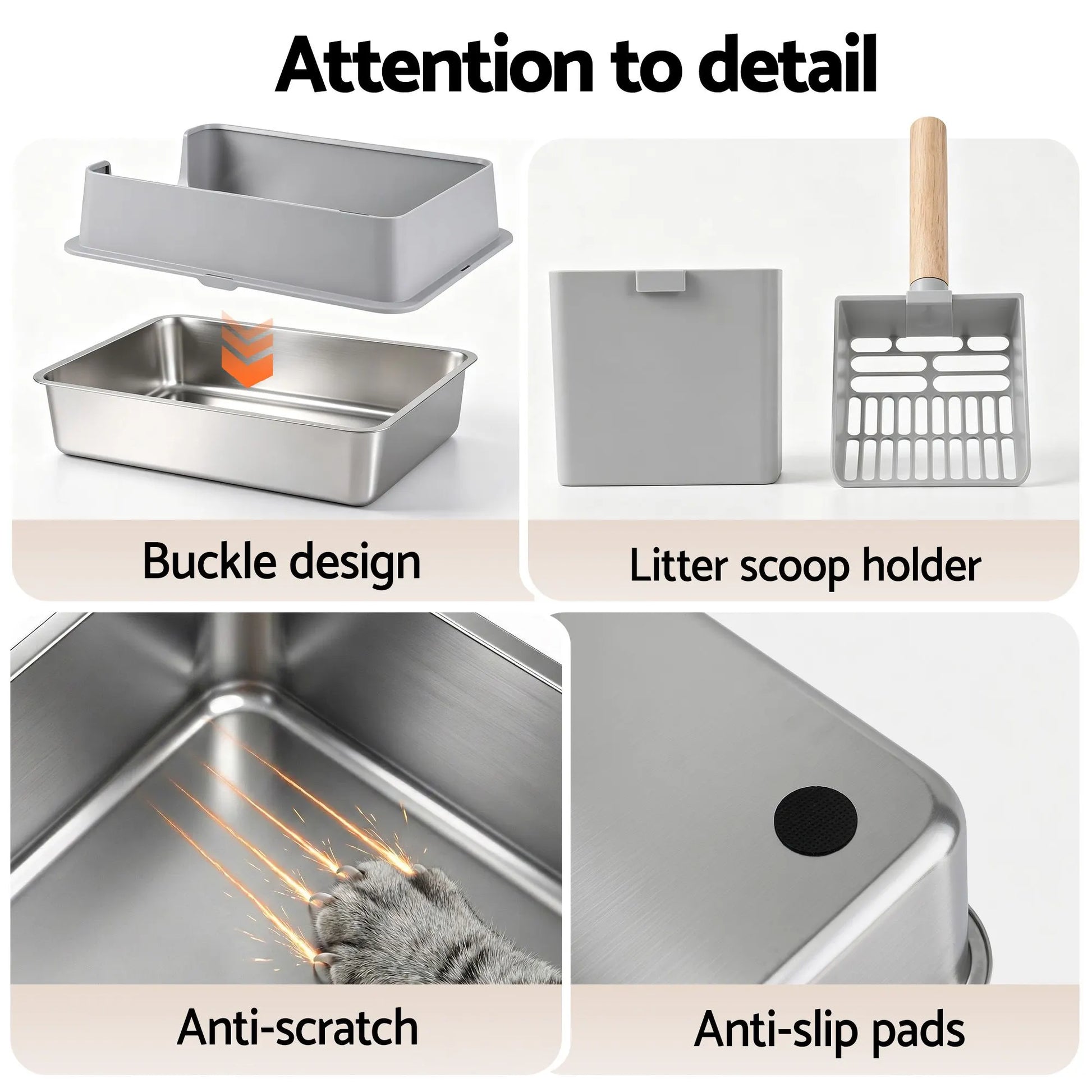 i.Pet XXL Cat Litter Box Stainless Steel Jumbo Semi-Enclosed Pet Kitty Toilet Grey - Image 8