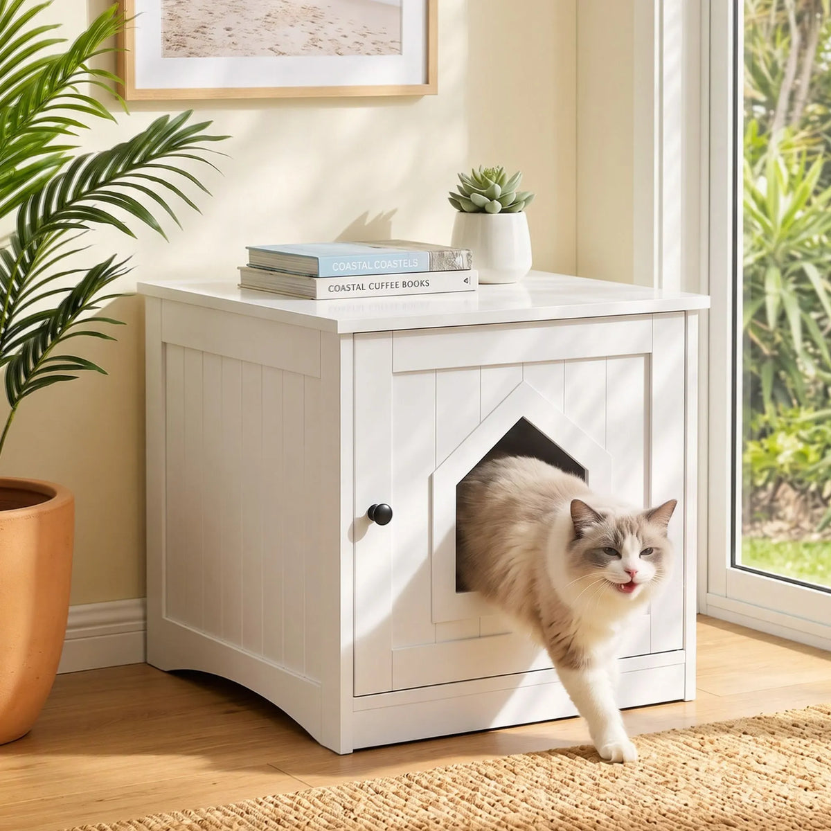 i.Pet 49x51cm Cat Litter Box Enclosure Hidden Litter Tray Cabinet White - Image 8