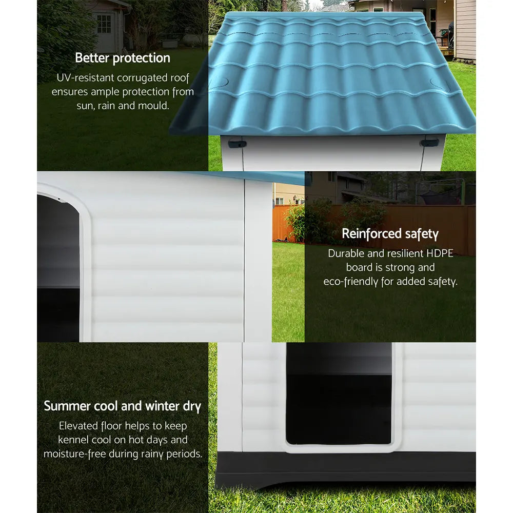 i.Pet Dog Kennel House Extra Large Outdoor Plastic Puppy Pet Cabin Shelter XL Blue - Image 4