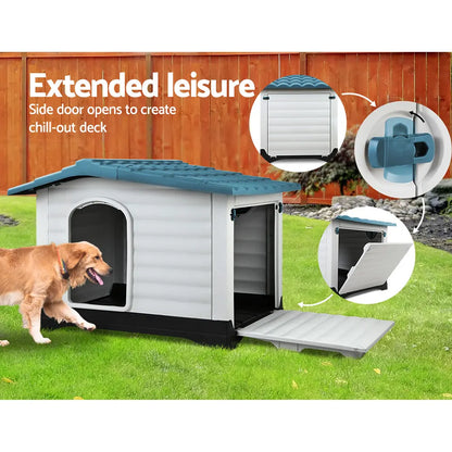 i.Pet Dog Kennel House Extra Large Outdoor Plastic Puppy Pet Cabin Shelter XL Blue - Image 5