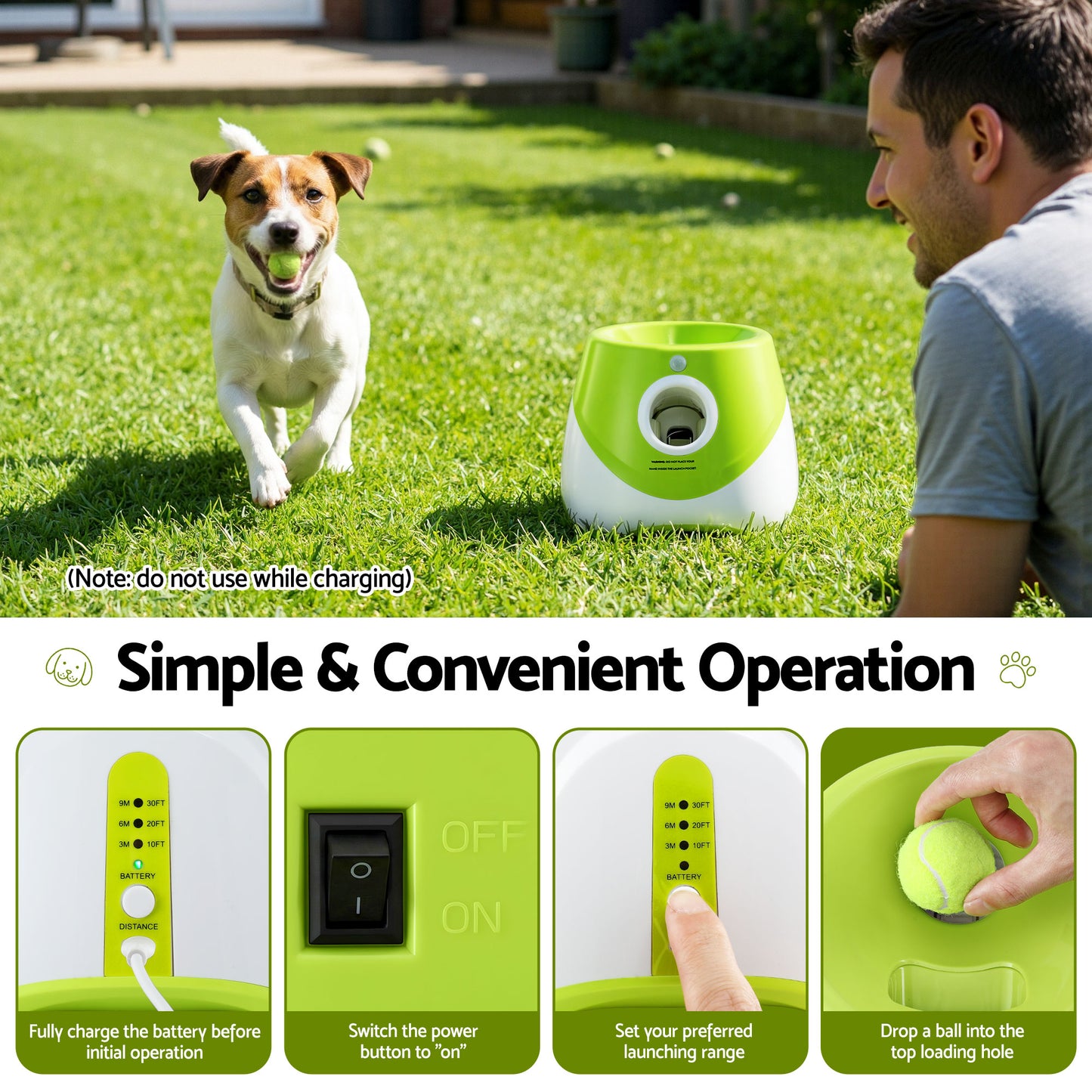 i.Pet Dog Ball Launcher Thrower with 6 Balls & 3/6/9m Launch Distances Green - Image 6