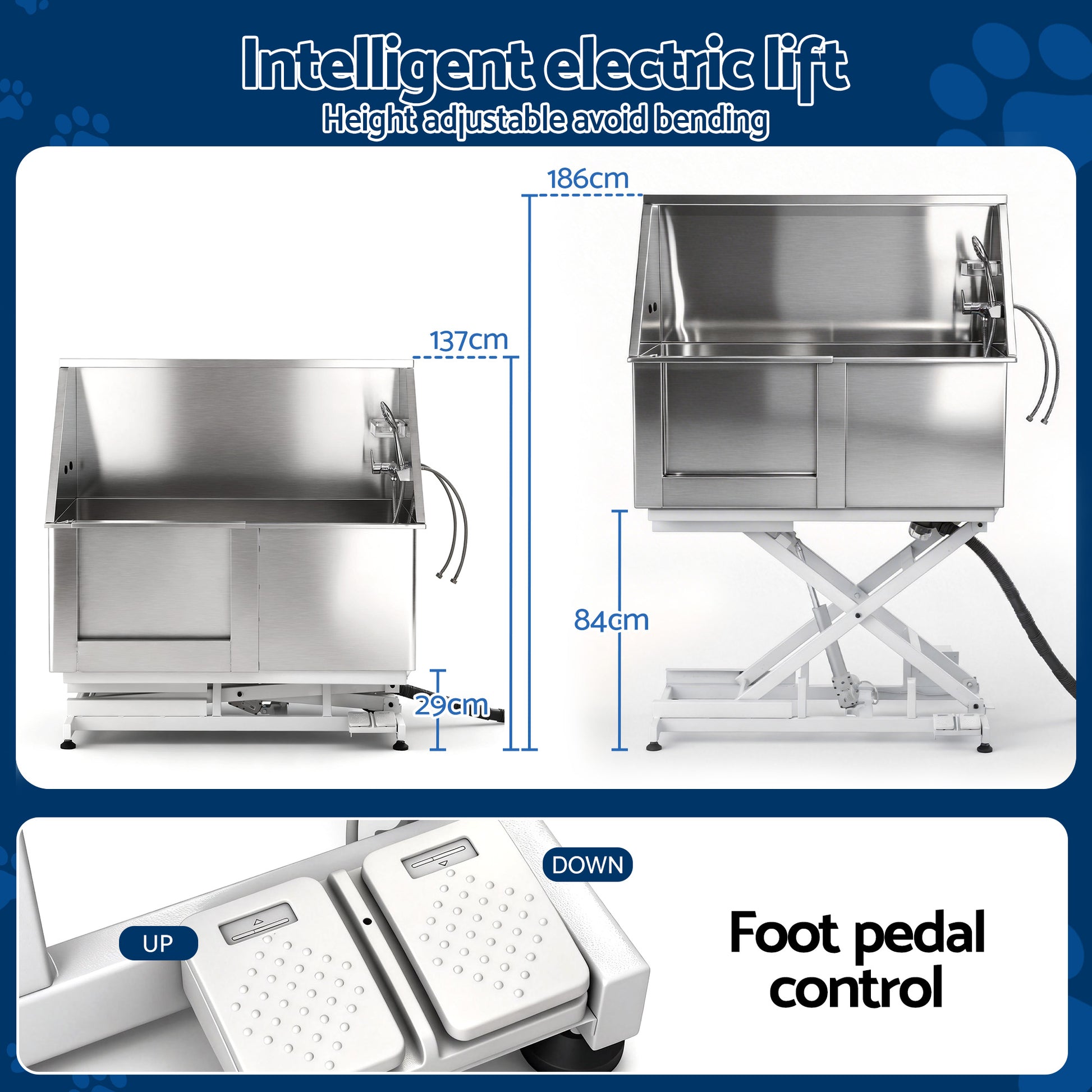 i.Pet Electric Pet Bath Tub Dog Grooming Stainless Steel Wash Station 127cm - Image 5