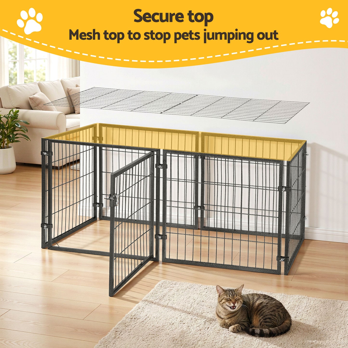 i.Pet Large Dog Crate Cage Playpen 129cm Puppy Pen Pet Enclosure Black - Image 5