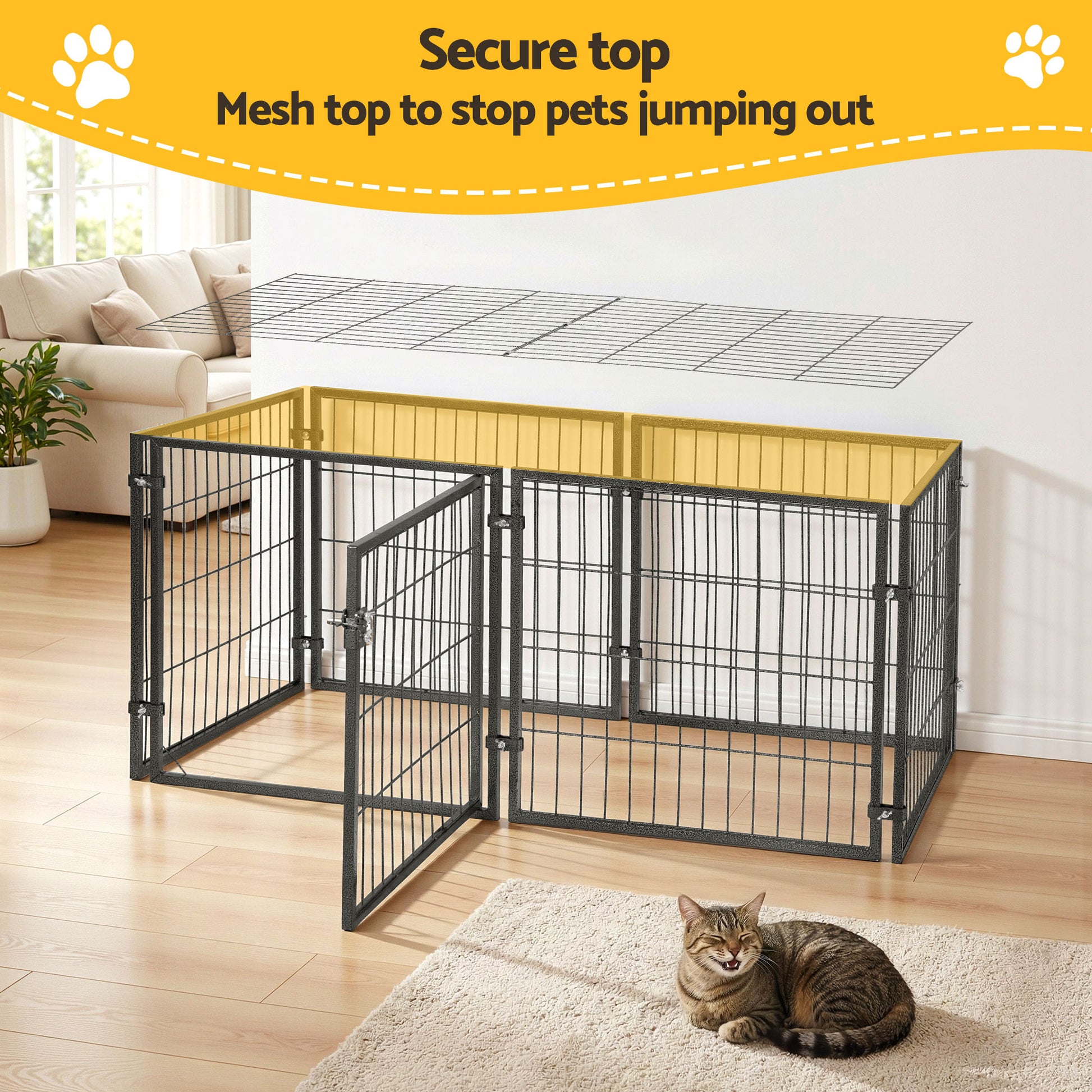 i.Pet Large Dog Crate Cage Playpen 129cm Puppy Pen Pet Enclosure Black - Image 5