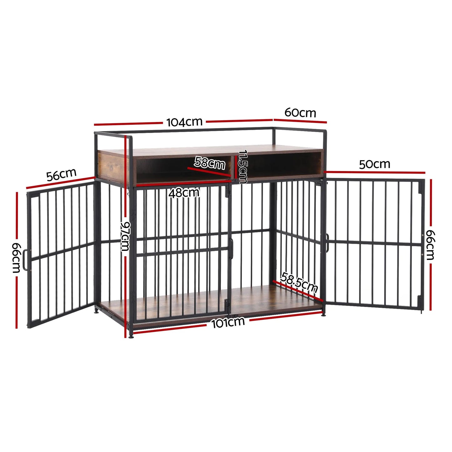 i.Pet 2-in-1 Wooden Dog Crate 104cm Pet Cage Furniture End Table Storage Black - Image 3