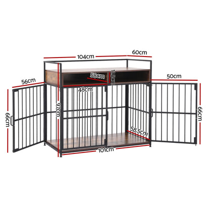 i.Pet 2-in-1 Wooden Dog Crate 104cm Pet Cage Furniture End Table Storage Black - Image 3