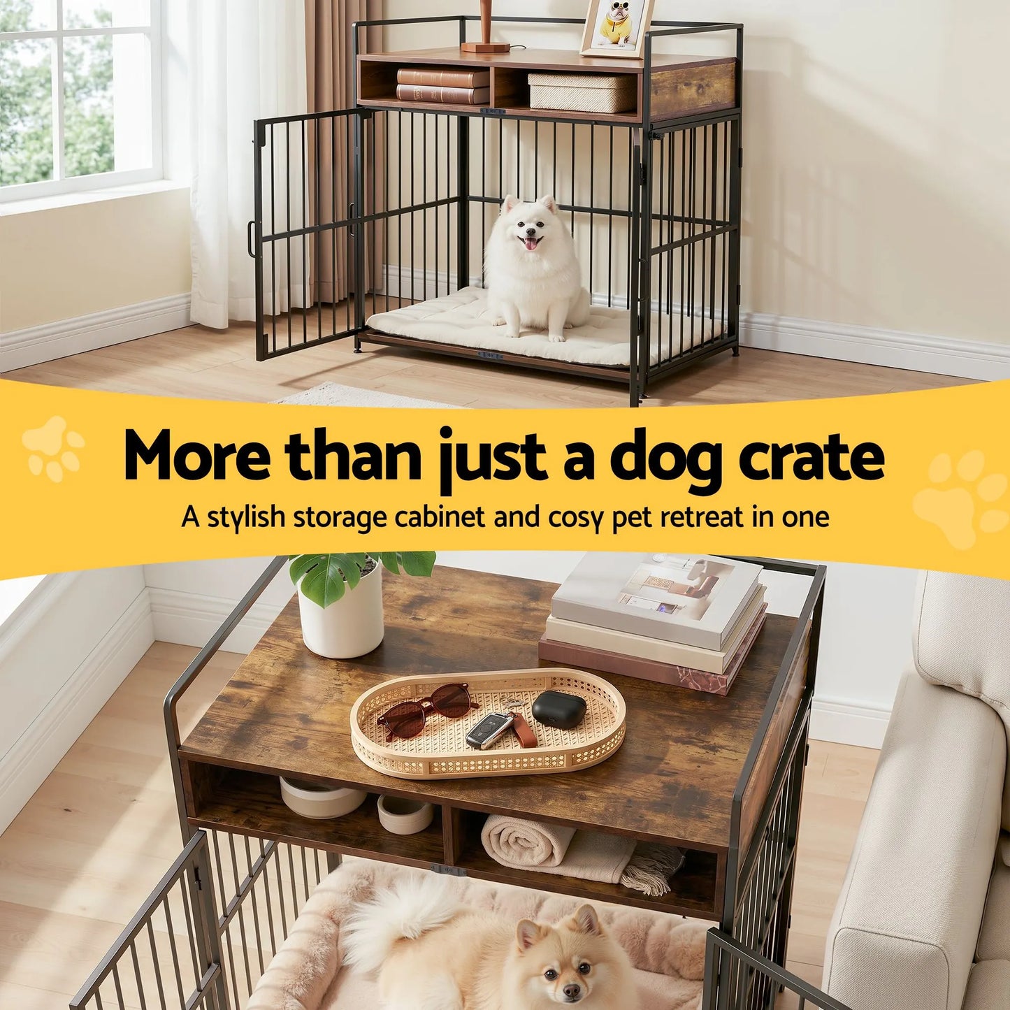 i.Pet 2-in-1 Wooden Dog Crate 104cm Pet Cage Furniture End Table Storage Black - Image 5
